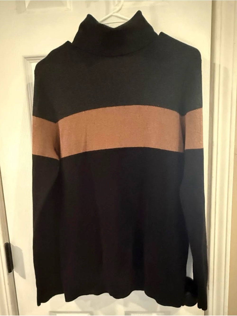 H&M Black Turtleneck Sweater with Brown Chest Stripe